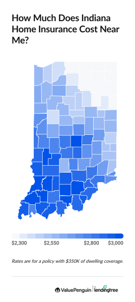 Graph showing the cost of IN home insurance by county